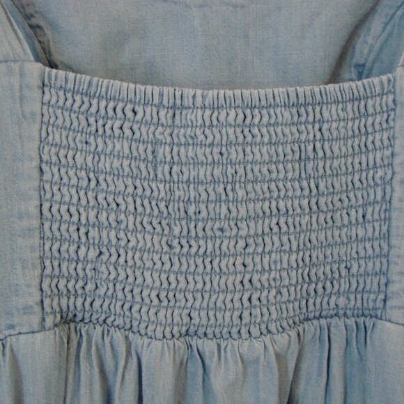 Blue Chambray Dress Old Navy Fit and Flare Cami Ruffle Tie Shoulder Size Small - Picture 11 of 11
